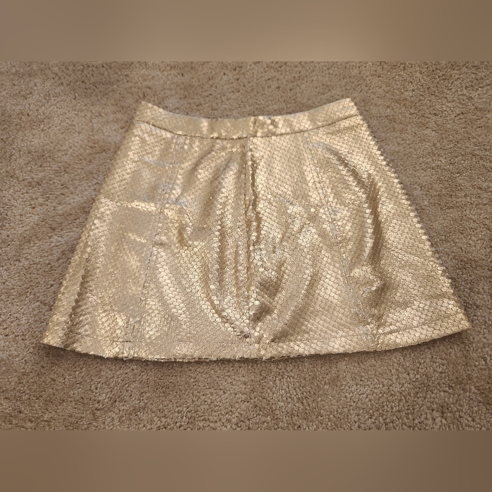 Queen Boutique Gold Mini Skirt Size S With Rainbow Zipper